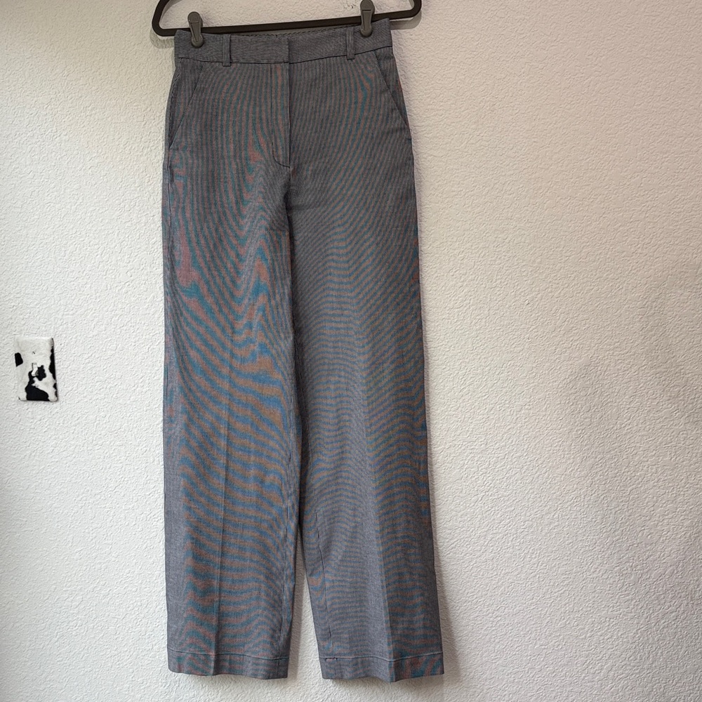 Lewit Women's Ticking Stripe Blue White Wide Leg Workwear Office Trouser Pant 4